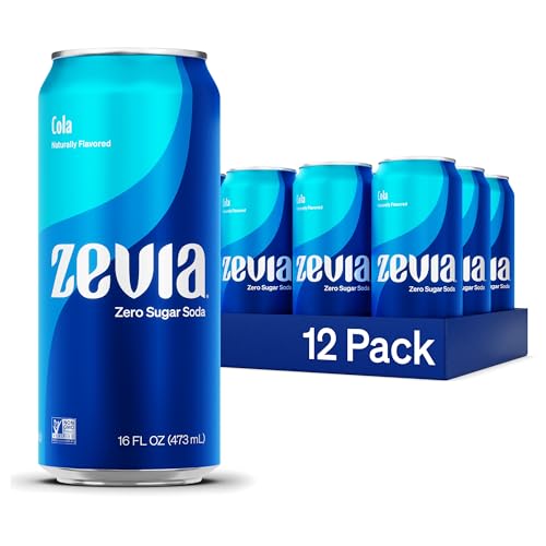 Zevia Zero Sugar Soda, Cola, 16 oz Cans (12-Pack) – Naturally Sweetened, Non-GMO Project Verified, Gluten-Free, Vegan