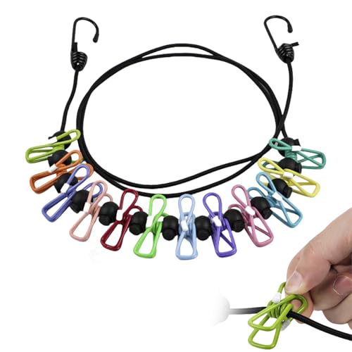 Pack of 1 Colourful Portable Washing Line with Wind Clips, Flexible and Adjustable for Camping and Travel, Ideal as a Washing Line, Travel Washing Line for Outdoor and Indoor Use, Washing Line Camping
