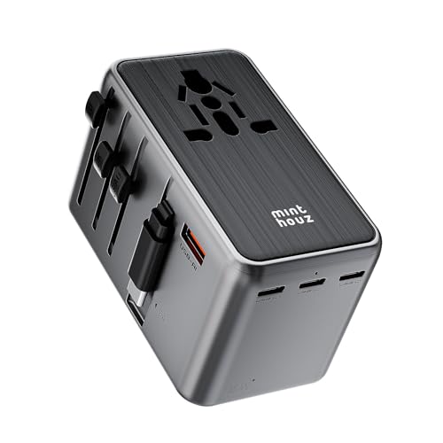 Minthouz Universal Travel Adapter, International 35W Power Adapter GaN Fast Charger with 3 USB-C PD & Cable & 1 USB-A Ports, All-in-One Portable AC Power Plug Adapter for USA EU UK AUS and More