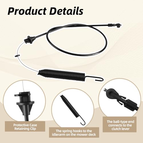 Image of 175067 Deck Clutch Cable for Craftsman LT1000 LT2000 42'' Riding Lawn Mower Tractor Husqvarna Poulan Ariens Sears DLT3000 Lawnmower Parts Replaces 169676 532169676 532175067 21547197 21547184
