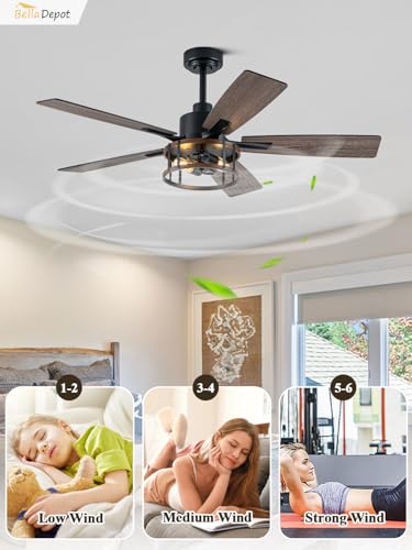 Image of Bella Depot 52 inch Gold Ceiling Fan with Light, Black-01