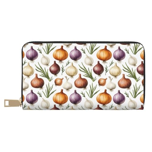 Onion Print Wallet Women Men, Long PU Leather Wallets for Women, Cute Womens Travel Wallet Purse Pouch with Zipper Pocket