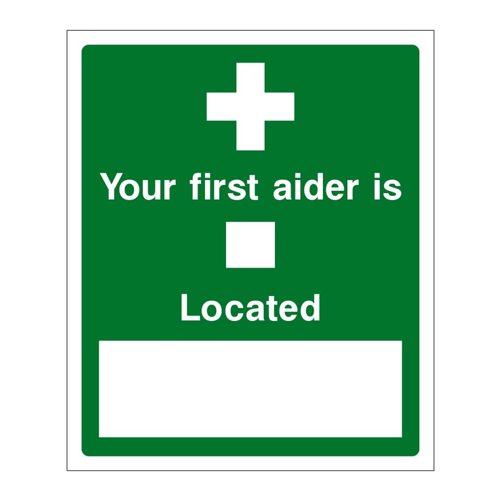 Your first aider is located sign - Emergency Safety 8x12 Metal Tin Sign Garage Man Cave Wall Decor