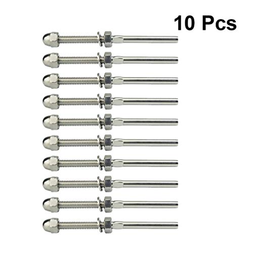 DOITOOL 10PCS Cable Railing Swage Threaded Stud Tension End Fitting Terminal for 1/8 Inch Cable Deck Railing Hand Swage T316 Cable Railing Kit (Silver)