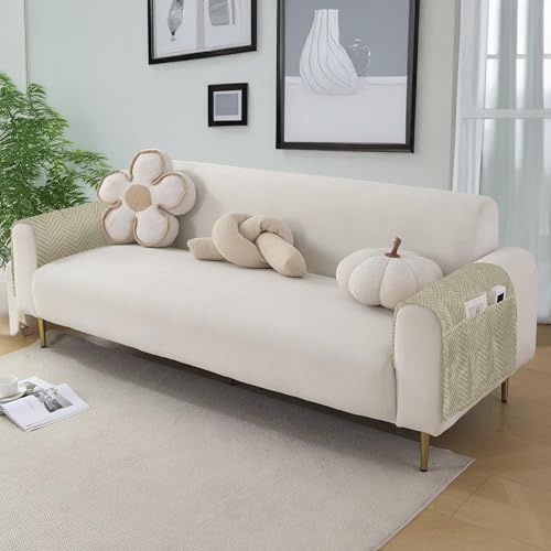 Image of Amazon Basics - Velvet Quilted Sofa Armrest - Set of 2 | Multi-Layered Fabric | 70cm x 70cm | 350 GSM | Color - Beige