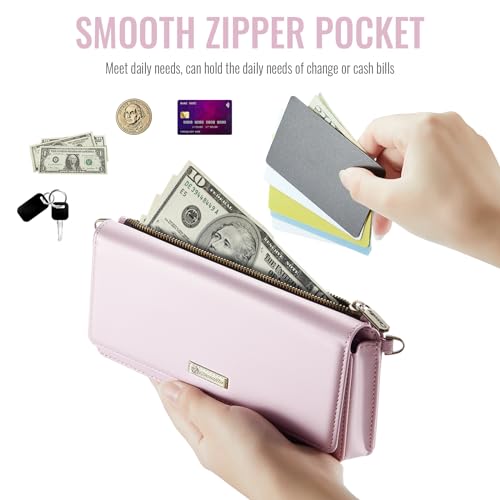 CaseMe Women Wallet RFID Blocking Multi Card Slots with Zipper Pocket Detachable Wristlet & Shoulder Strap4