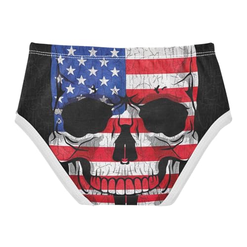 Grungy Skull American Flag Black Girl Panties Cute Girls Underwear Toddlers Cotton Florals Undies Kids Briefs 2t2