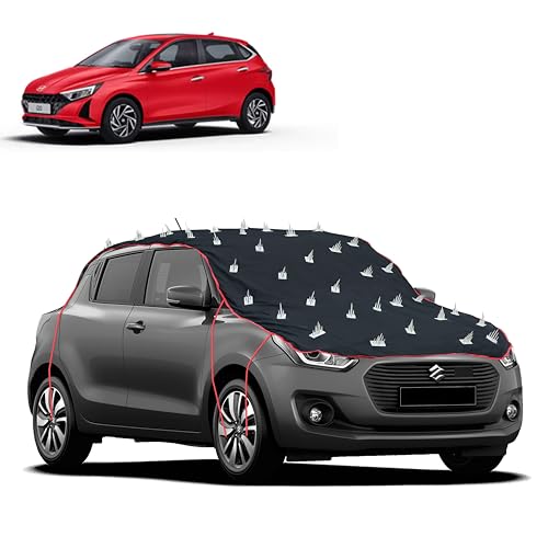 Image of Dog Protection Spike Car Cover for Hyundai i20 Bonnet to Roof Easy Installation with 4 Elastic Hook Strap | Anti-Scratch Soft Cotton Inner | Complete Protection from Street Dogs & Monkeys