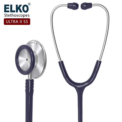 Image of ELKO EL-140 ULTRA II SS Stainless Steel Acoustic Stethoscope | For Doctors, Medical Students & Healthcare Professionals | Dual Head Chestpiece | 5.5mm Brass Pipe Frame | U-Shaped PVC Tubing (Blue)
