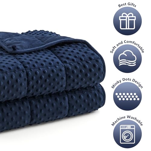 Topcee Weighted Blanket King Size (20lbs 80"x87"), Minky Dots Heavy Blanket for Woman, Man Sleeping, Soft, Cozy and Cooling Weighted Throw Blankets, Machine Washable, Blue