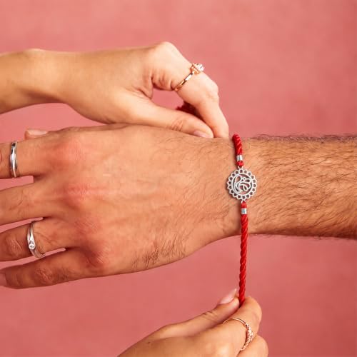 Image of ZAVYA 925 Pure Silver Ganesha Rakhi for Brother, Sterling Silver Bracelet for Bhai, Rakshabandhan Gift, with Authenticity Certificate