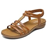 Littleplum Womens Sandals Arch Support Summer Flat Gladiator Sandals Comfortable Beach Dressy Slides for Women Brown Size 8.5
