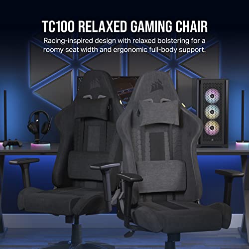 Corsair TC100 Relaxed Gaming Chair - Fabric - Racing-Inspired Design - Lumbar Pillow - Detachable Memory Foam Neck Pillow - Adjustable Seat Height - Adjustable Armrests - Gray and Black by Corsair - Image 3