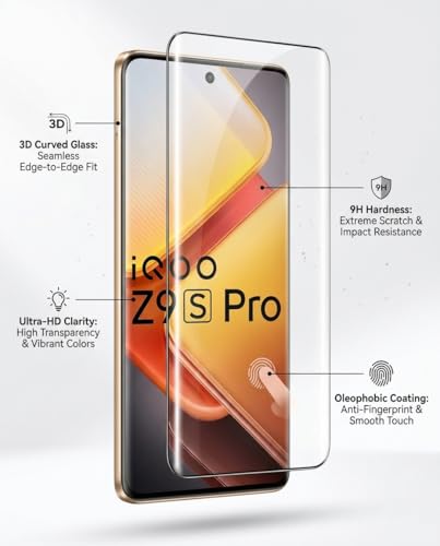Image of Military-Grade Tempered Glass Screen Protector for IQOO Z9S & Z9S Pro, 9H Hardness, Edge-to-Edge Coverage, Bubble-Free Easy Install