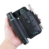VIPERADE PJ15 EDC Leather Sheath, Flashlight Holster/Pocket Knife Sheath/Tactical Pen Sheath/for Leatherman Multitool Sheath, Knife Organizer Leather Sheath with Pocket Clip (Black)