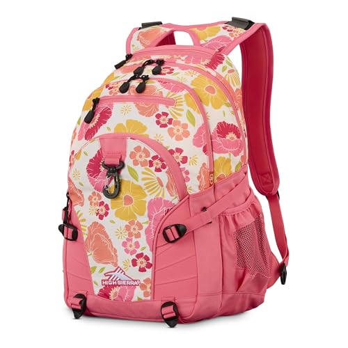 High Sierra Loop Backpack, Travel, or Work Bookbag with tablet sleeve, One Size, SURF FLORAL/PINK