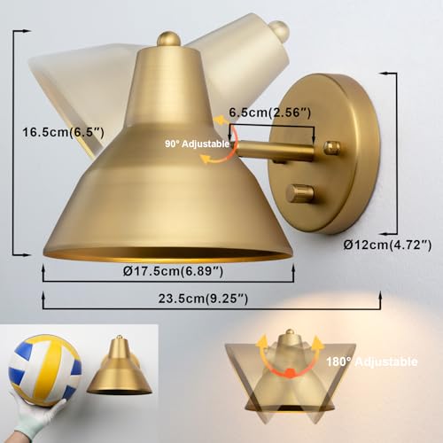 Image of Yosoan Set of 2 Antique Vanity Wall Sconce with Dimming On Off Switch | Hardwired Indoor Vintage Fixture with 6.89 inch Bowl Metal Shade Reading Bedroom Bunk