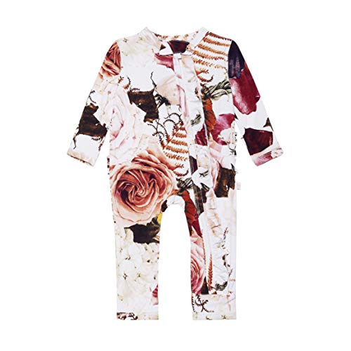Posh Peanut One Piece Elegant Baby Romper Buttery Soft & Breathable Viscose from Bamboo - Premium Knit Baby Girl Clothes (Black Rose, 9-12 Months)