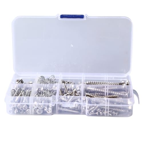 金属アクセサリー付きの完全なギターネジキット、簡単な修理メンテナンス用の各種ブリッジネジとスプリングセット、ほとんどのエレキギターに適合 (Silver)