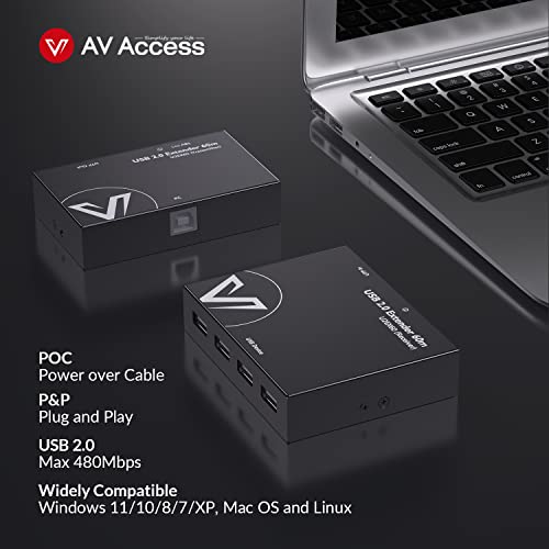 Av Access Usb Extender Over Cat5E/6/6A/7, No Driver 4 Usb 2.0 Ports 480Mbps, Receiver And Usb Devices Powered By Transmitter Up To 196Ft/60M, Zero Latency Ideal For Home Office, Gaming & Surveillance #TOP6