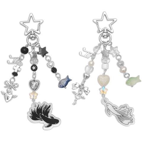 Nalefow 2 Pieces Cute Keychain Bag Accessories Sweet Strawberry Keyring Aesthetic Y2K Accessory Flowers Keychains for Car Keys Bags Purse (2x Black White Fish Sets) Cover