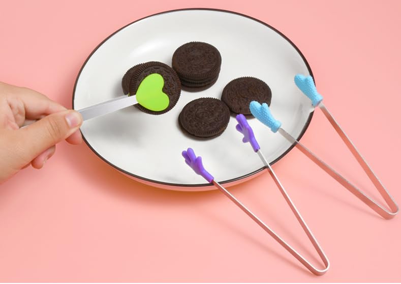 Set 6 Pinze Mini Per Alimenti - In Acciaio Inox E Silicone, Forme Cuore E Mani - Foto 4