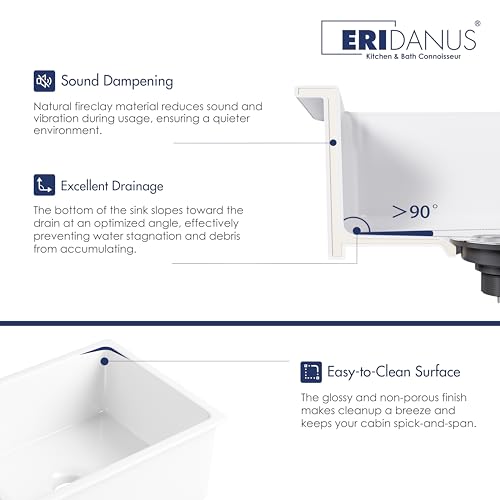 Eridanus Drop In Kitchen Sink, Eridanus 24 Inch X 18 Inch Undermount Kitchen Sink 24 Inch Fireclay Sink Dual Mount White Kitchen Sink Topmount Deep Single Bowl With Bottom Grid And Strainer Drain thumb #5