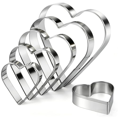 Heart Cookie Cutter Set 5 Pieces Stainless Steel Biscuit Cutters Valentine's Party Baking Kit Heart Shaped Mold for making cookies,breads,Biscuit,Vegetable,Fondant,Dough,Fruit