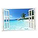 Sticker mural 3D Papier mural créatif Plage Paysage marin d'art amovible Art Decal de mur pour chambre à coucher, salon, chambre pour enfants, autocollant de mur 3D