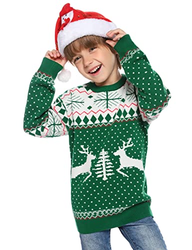 Image of Totatuit Family Matching Christmas Sweater Round Neck Reindeer Snowflakes Ugly Knitted Sweater Pullover for Men Women