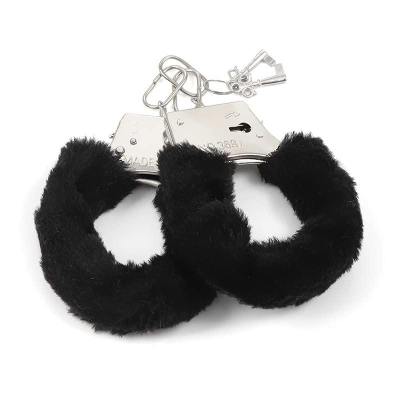 Image of Furry Sex Handcuffs with Keys,Adjustable Ankle Cuff Bracelets,Stainless Sex Bondage Restraints,SM Plush Bondage Fetish Handcuffs,Adult Couples Sex Toys,Cosplay Party Stage Police Costume Prop (Black)