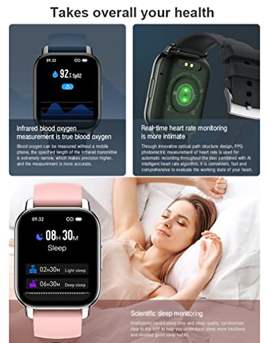 Smartwatch slim horloge, Bellen/beantwoorden, Fitness tracker met Hartslag Slaapmonitor 1.85'' Full-Touch-smartwatch voor Dames Heren Stappenteller voor sportcalorieën - Afbeelding 4
