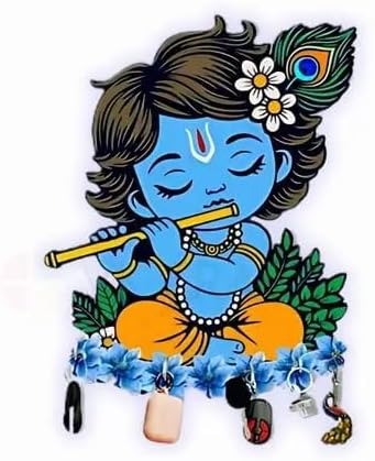 Key Holder for Home Decor Stylish - Wooden Key Holder for Home/Office Decor/Key Hanger for Wall Decor, Decorative Item for Home(10 Inch x 8 Inch) (Krishna Blue)