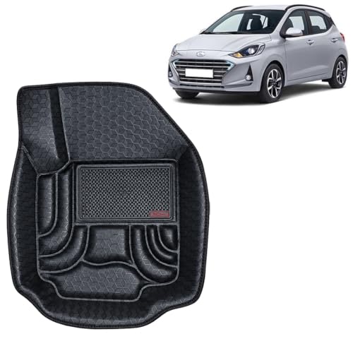 Image of OTO2EYE Car Floor Mat 4.5D Compatible for Hyundai i10 Nios (2019 to 2026) All Model, 100% Waterproof Tray Shape, Set of 3 Pieces, Top Notch PVC 4.5D Foot Mats, Washable, 1 Year Warranty