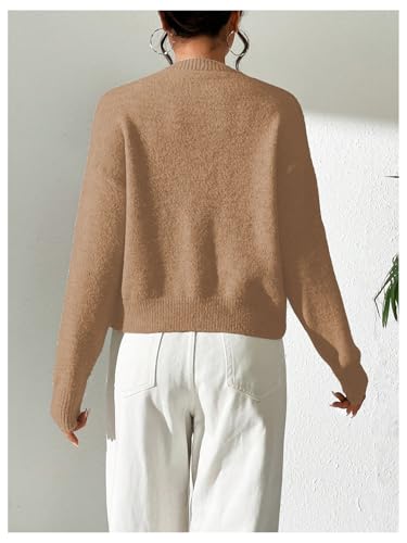 Image of SweatyRocks Women's Fall Button Down Lightweight Cardigan Ribbed Knit Long Sleeve Crew Neck Sweater