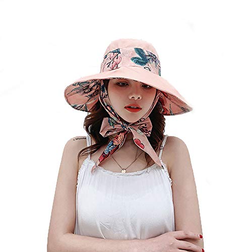 LLCX Sombrero para Las Mujeres del Verano Sombrero para el Sol Plegable Impreso en Forma de Arco Sombrero de Playa Amplia brimned-es Resistente a los UV, Ideal cruceros y Accesorios de Vacaciones,A