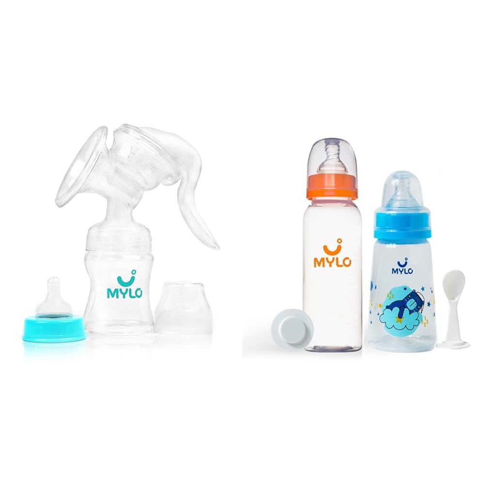 Mylo Manual Breast Pump For Feeding Mothers with Suction Valve (150ml)| Anti Colic & BPA Free Breast Pump| Compact, Lightweight & Easy to Clean - Mylo Baby 2 in 1 Feeding-image-33