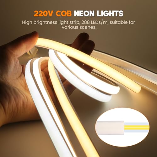 KISUFU 220V COB LED Strips,Waterproof LED Strip Lights with 288LEDs/m,high Density Silicone LED Fairy Light,IP65 LED Strip for Kitchen,Bathroom,Camping Decorative Lighting (2m, White) - Cosy Home Interiors KISUFU 220V COB LED Strips,Waterproof LED Strip Lights with 288LEDs/m,high Density Silicone LED Fairy Light,IP65 LED Strip for Kitchen,Bathroom,Camping Decorative Lighting (2m, White) - Image 4