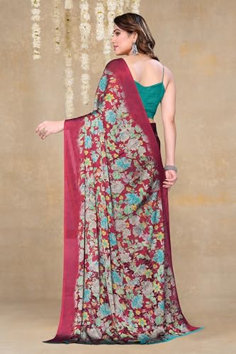Image of MIRCHI FASHION Women Saree | Chiffon Leaf and Checked Print Professional Office Sari with Blouse