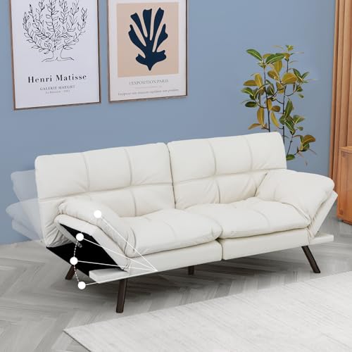 Blancos, Shoes Vipbear - Sofá Cama de futón de Piel sintética, sofá de futón de Espuma viscoelástica, sofá Convertible para sofá Cama Moderno para Sala de Estar,...