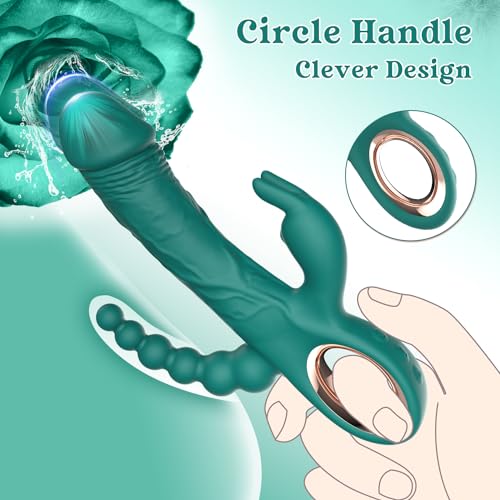 Image of Thrusting Rabbit Vibrator for Women - Multi-Motor G Spot & Clitoral Stimulator, Ergonomic Circle Handle Design, Waterproof Rechargeable Adult Toy for Couples