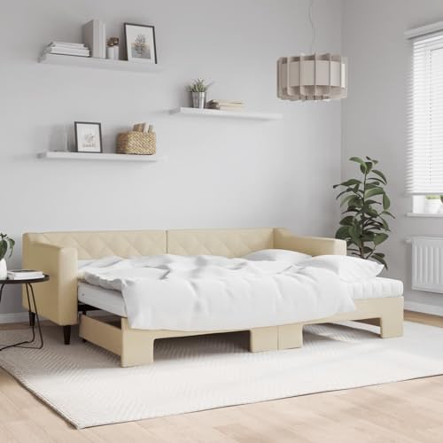 Xichuzi Sofá Cama con colchón Tela Crema 80x200 cm, Estructura de Cama, Sofas De Salon, Sofa Relax, Sofa Bed, Base De Cama, Marco De Cama, Somier   3197443
