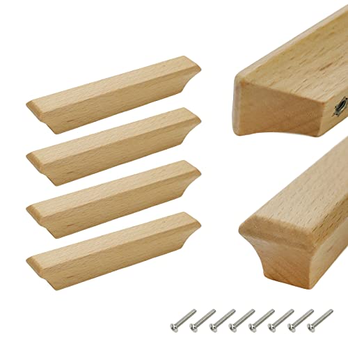 Tsnamay Schubladengriffe, 14 cm, massives Buchenholz, Lochabstand 96 mm, 4 Stück Cover