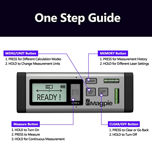 The First Bilateral Laser Measurement Tool - Magpie VH-80, 262ft/80m Dual Laser Distance Meter with Bluetooth App Connection, Laser Measure with 2 Bubble Levels for Fast, Precise Results - Thumbnail 7