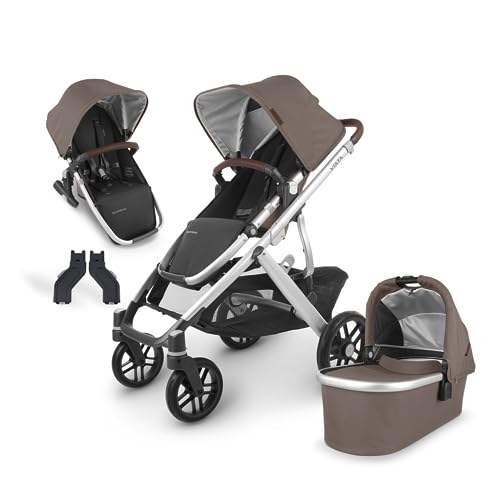 Vista V2 Stroller – Theo – Dark Taupe | Silver Frame | Chestnut Leather + Upper Adapters + RumbleSeat V2 – Theo – Dark Taupe | Silver Frame| Chestnut Leather
