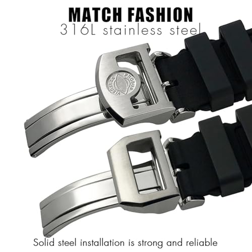 Bracelet montre FKM premium pour IWC Big Pilot en caoutchouc noir 22mm