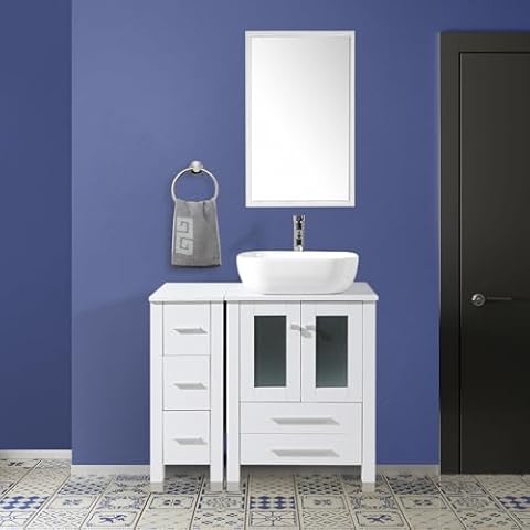 CVRGV 36inch Bathroom Vanity and Sink Combo,Freestanding Bathroom Vanity Set with Sink Top,w/Mirror,Faucet&Pop Up Drain Cover