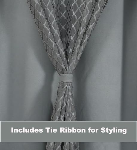 Image of IVAZA Faux Silk Hybrid Designer 100% Blackout Curtain 2-in-1 |Dual-Layer Design with Decorative Mesh Overlay & Tie Ribbon|100% Light Blocking,Thermal Insulated, Window- 5 Feet (Pack of 2) Grey