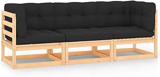 Tino Tech Juego de salón de jardín de madera maciza con cojín, juego de muebles de jardín de 3 piezas, banco de jardín para balcón y terraza, robusto y resistente a la intemperie, color antracita, 70