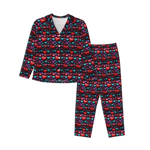 Pyjama femme cœur rouge romantique : vêtement de nuit manches longues doux